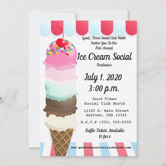Ice Cream Social Fundraiser Invitation Kaart (Voorkant)