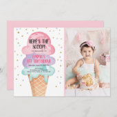 Ice Cream Social Hier is de Scoop Roze Confetti Kaart (Voorkant / Achterkant)