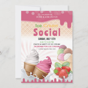 Ice Cream Social Invitation Flyer Sjabloon Kaart
