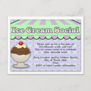 Ice Cream Social, Paars/Green Stripe Sundae Uitnodiging Briefkaart