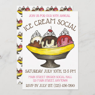 Ice Cream Social Party Dessert Banana Split Sundae Kaart