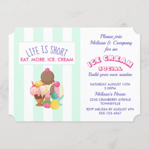 Ice Cream Social Party Evenement Uitnodigen Kaart