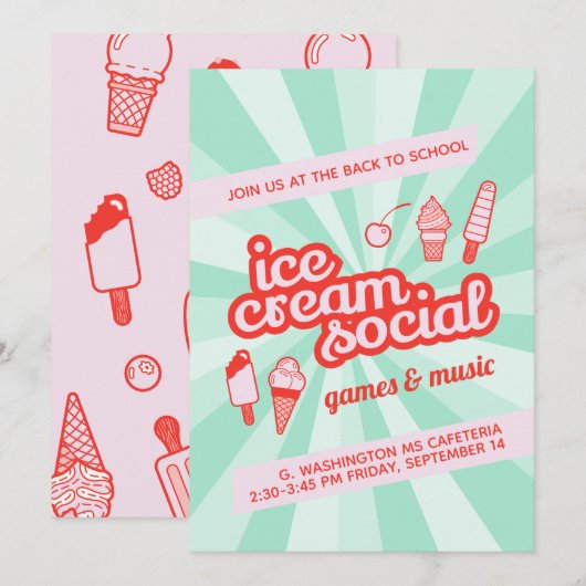 Ice Cream Social Party Flyer Kaart (Voorkant / Achterkant)