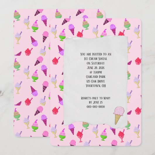 Ice Cream Social Party kegels Kaart (Voorkant / Achterkant)