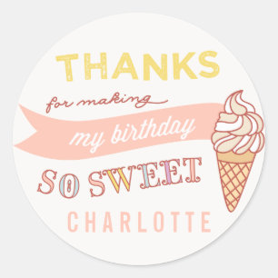 ICE CREAM SOCIAL verjaardagsfeest bedankt je stick Ronde Sticker