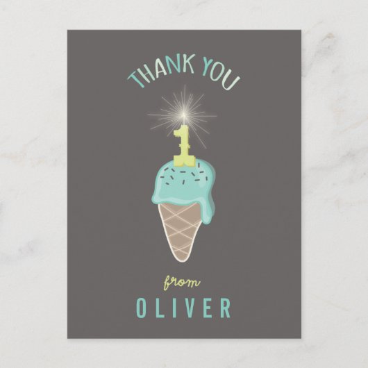 Ice Cream Sparkler 1e Verjaardag Dank u Briefkaart (Voorkant)