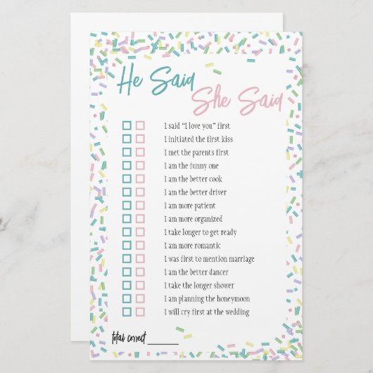 Ice Cream Sprinkles Hij zei dat ze spel zei Briefpapier (Voorkant / Achterkant)