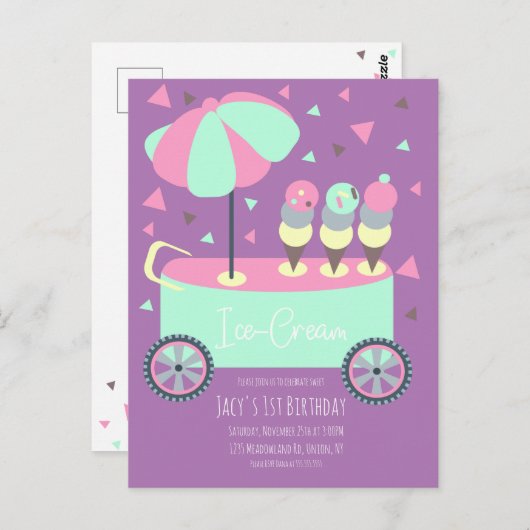 Ice Cream Stand Confetti Birthday Paars Briefkaart (Voorkant / Achterkant)