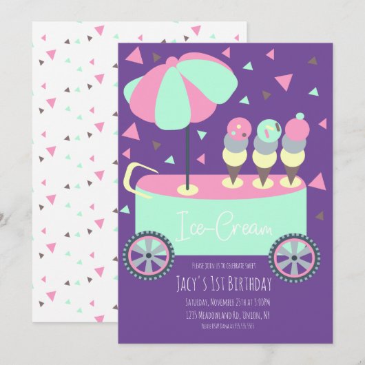 Ice Cream Standaard Confetti Birthday Party Pink (Voorkant / Achterkant)