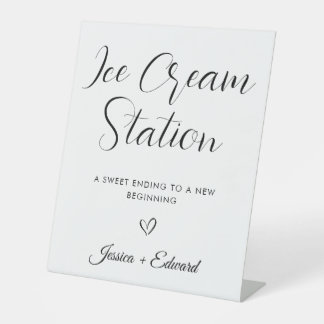 Ice Cream Station Afstuderen Minimal Zwart Wit Reclamebord Met Voetstuk