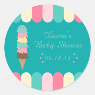 Ice Cream Summer Baby shower Blauwgroen Ronde Sticker