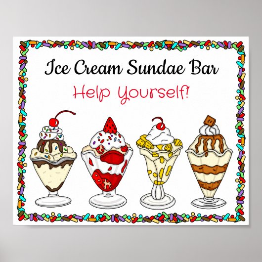 Ice Cream Sundae Bar | Weddenschap of Baby shower Poster (Voorkant)