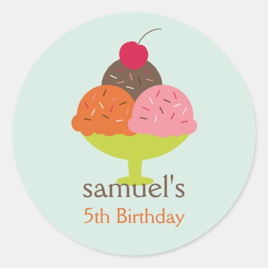 Ice Cream Sundae Birthday Favor Stickers (blauw) (Voorkant)