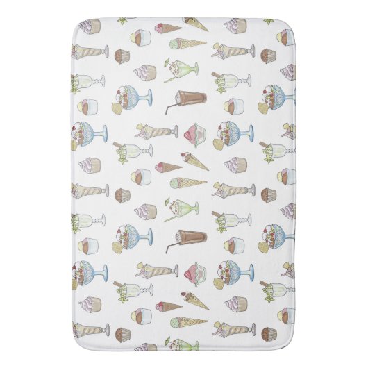 Ice Cream Sundae Desserts Pattern White Badmat (Voorkant Verticaal)