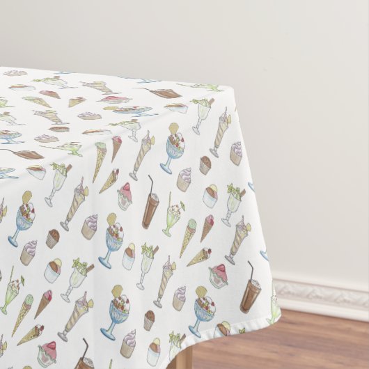 Ice Cream Sundae Desserts Pattern White Tafelkleed (Voorbeeld)
