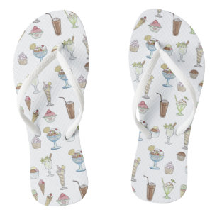 Ice Cream Sundae Desserts Pattern White Teenslippers