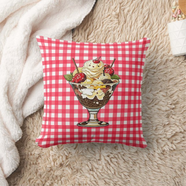 Ice Cream Sundae en Shake Red Checkered Kussen (Deken)