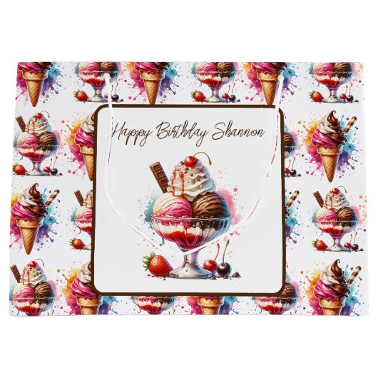 Ice Cream Sundae Gepersonaliseerde Verjaardag Groot Cadeauzakje (Voorkant)