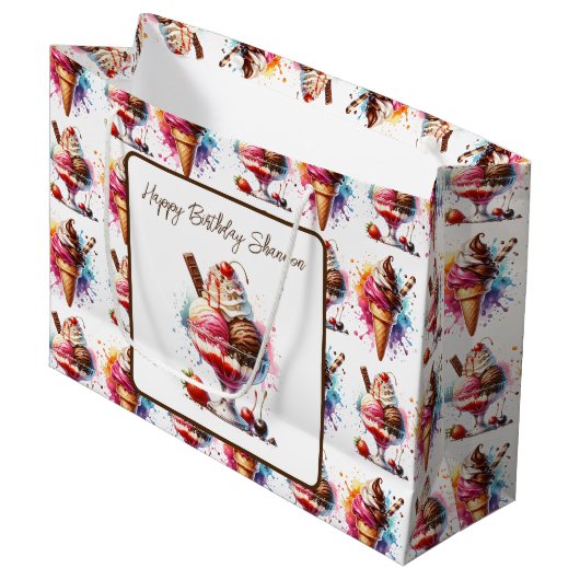 Ice Cream Sundae Gepersonaliseerde Verjaardag Groot Cadeauzakje (Voorkant Gekanteld)