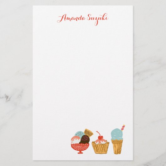 Ice Cream & Sundae Girly Illustration Briefpapier (Voorkant)