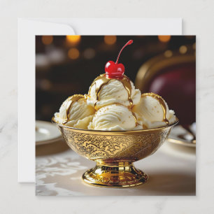 Ice Cream Sundae met gouden siroop Blank Kaart