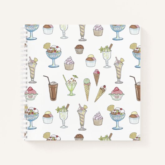 Ice Cream Sundae Pattern White Notitieboek (Voorkant)