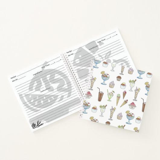 Ice Cream Sundae Pattern White Notitieboek (Binnen)