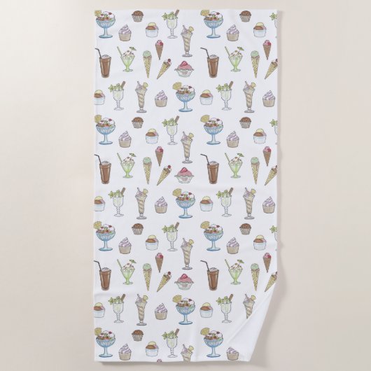 Ice Cream Sundae Pattern White Strandlaken (Voorkant)