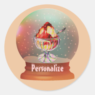 Ice cream sundae sneeuw wereldbol schattige sticke ronde sticker