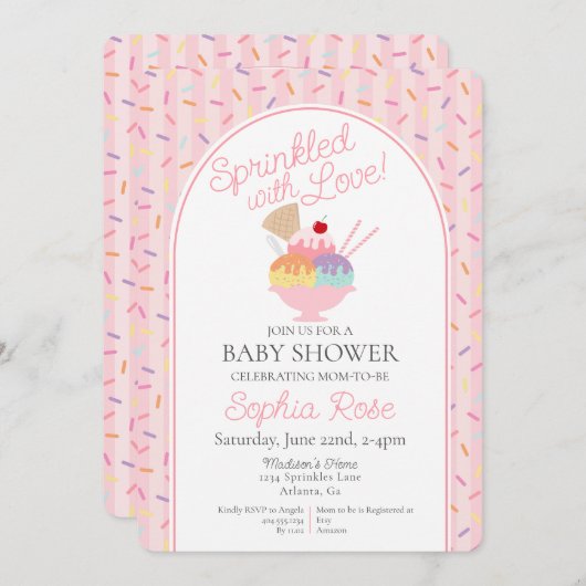 Ice Cream Sundae Sprinkled with Love Baby Shower Kaart (Voorkant / Achterkant)