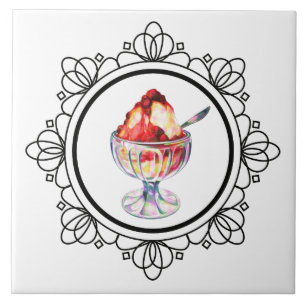  Ice Cream Sundae Zwart Wit Rood Tegeltje