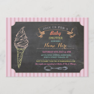Ice Cream Sweet Baby shower Chalk Stripe Uitnodige Kaart