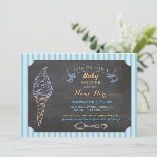 Ice Cream Sweet Baby shower Chalk Stripe Uitnodige Kaart (Staand voorkant)