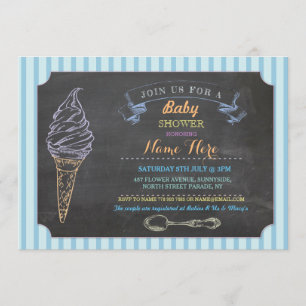 Ice Cream Sweet Baby shower Chalk Stripe Uitnodige Kaart