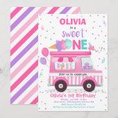 Ice Cream Sweet One Birthday Ice Cream Truck Uitno Kaart (Voorkant / Achterkant)