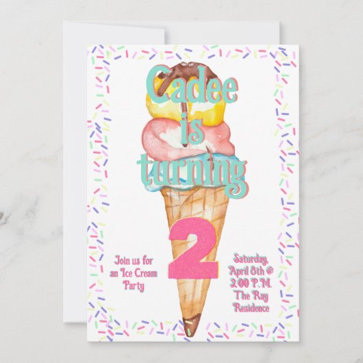 Ice Cream Theme Birthday, Editable Invitation Kaart (Voorkant)