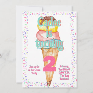 Ice Cream Theme Birthday, Editable Invitation Kaart