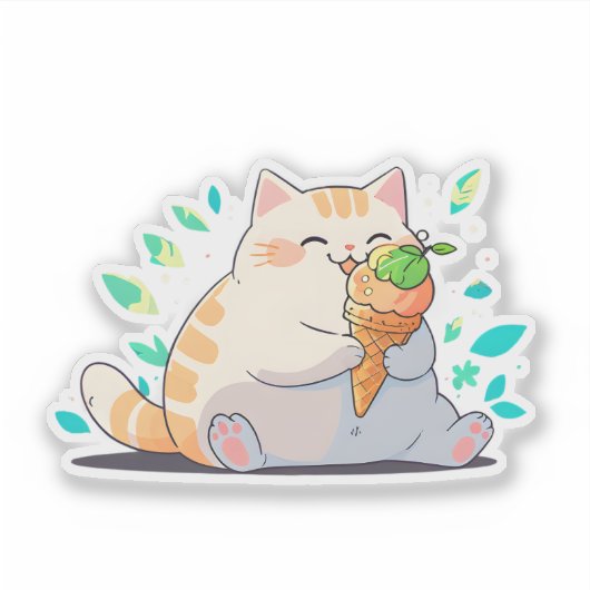 Ice Cream Time Chubby Cat Sticker (Devant)