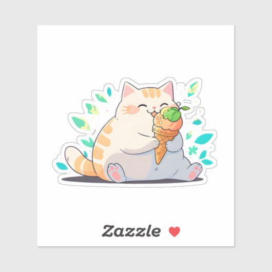 Ice Cream Time Chubby Cat Sticker (Feuille)