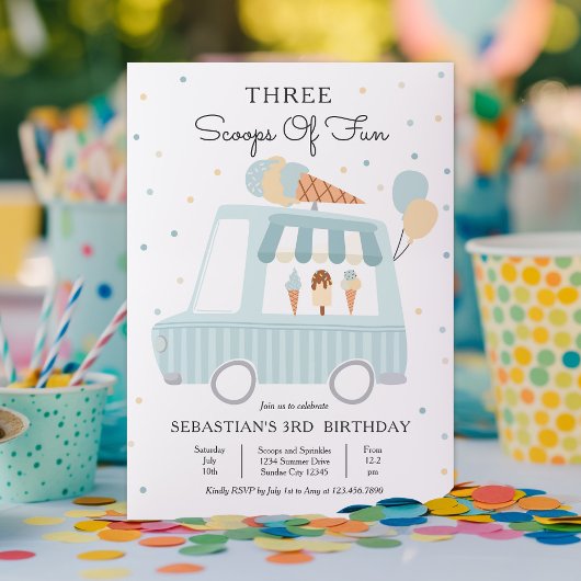 Ice Cream Truck 3 Scoops of Fun 3rd Birthday Kaart