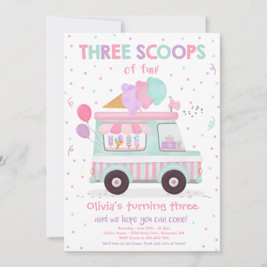 Ice Cream Truck 3 Scoops of Fun 3rd Birthday Kaart (Voorkant)
