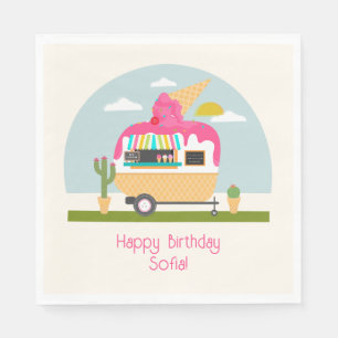 Ice Cream Truck Camper Girls Pink Birthday Servet