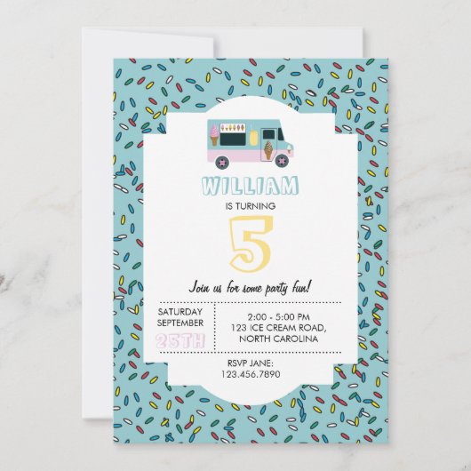 Ice Cream Truck Design Birthday Kaart (Voorkant)