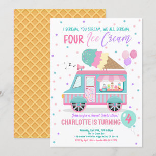 Ice Cream Truck Schreeuw Vier Ice Cream 4e Verjaar Kaart