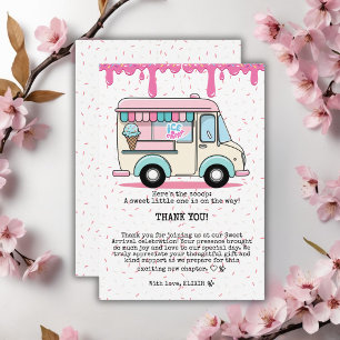 Ice Cream Truck Scoop Sprinkles Baby shower Bedankkaart