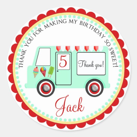 Ice cream Truck Stickers- jongen Ronde Sticker (Voorkant)