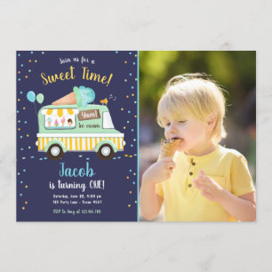 Ice Cream Truck Sweet Time Boy Mint Blue Birthday Kaart