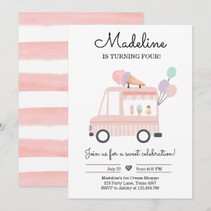 Ice Cream Truck - verjaardag nodigt ijsroze pop ui Kaart