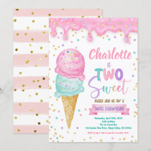 Ice Cream Twee Lief 2e Verjaardagsfeestje Roze Min Kaart