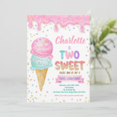 Ice Cream Twee Lief 2e Verjaardagsfeestje Roze Min Kaart (Staand voorkant)